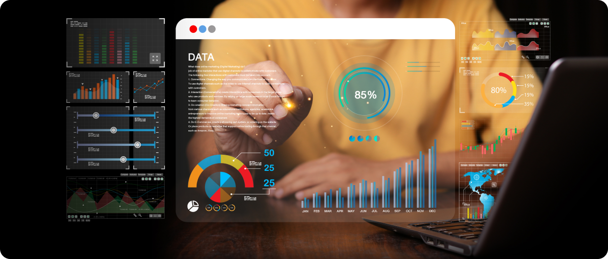 Digital marketing dashboard with analytics and data visualization